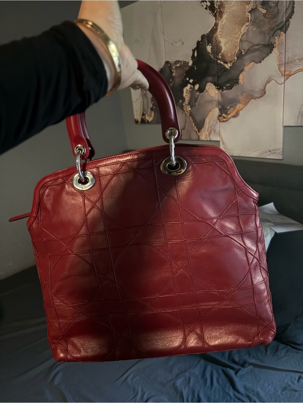 Dior Burgundy Leather Satchel with Silver Hardware - Picture 3 of 9